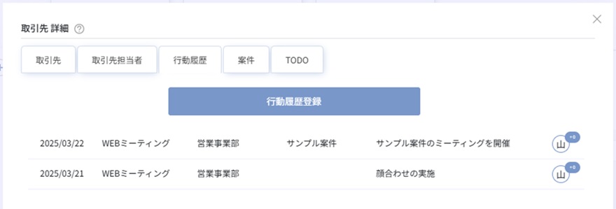 行動履歴の一覧